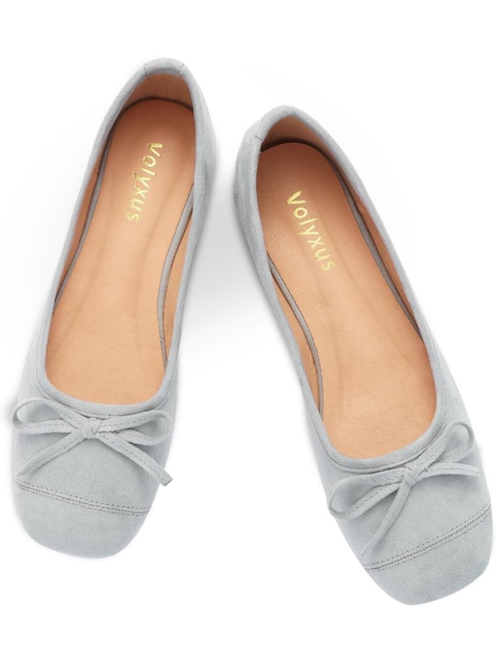 Women's Light Blue Two Tone Cap Toe Ballet Flats Bow Square Toe Slip On Shoes